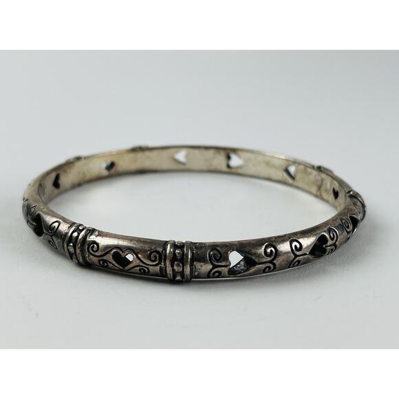 Set 2 Brighton Bangle Bracelets Retired Vintage Scroll Hearts Thick Chunky Silve - Picture 7 of 16
